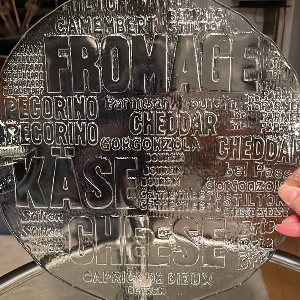 Glass Cheese Novelty Plate *Embossed on back side